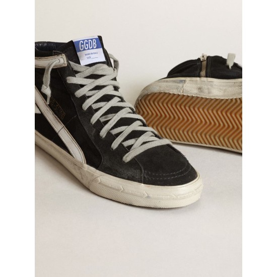 Men's Slide in navy blue denim with star and white flash