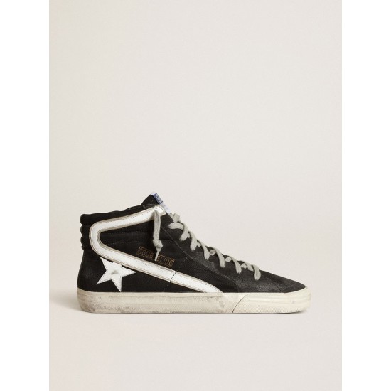 Men's Slide in navy blue denim with star and white flash