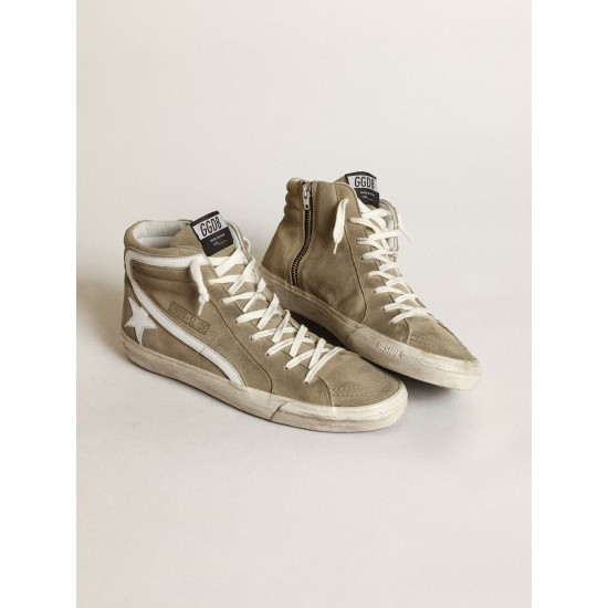 Men's Slide in military green suede with star and white flash