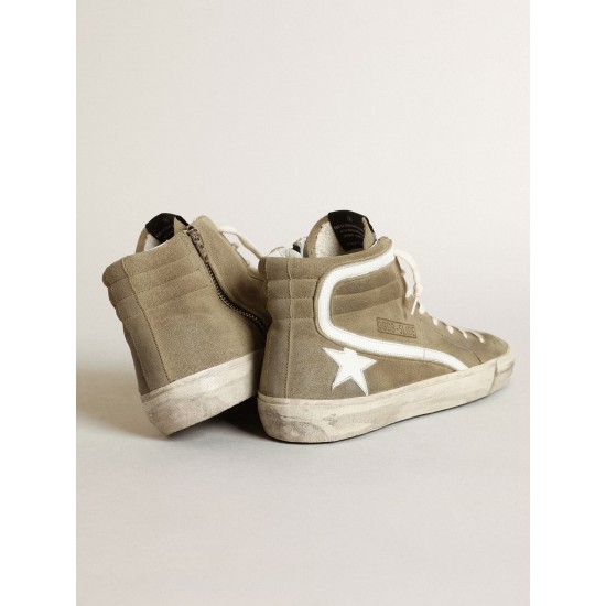 Men's Slide in military green suede with star and white flash