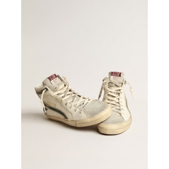 Slide in beige nappa with green laminated leather star and flash