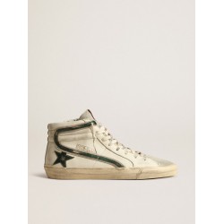 Slide in beige nappa with green laminated leather star and flash