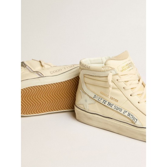 Men's Slide LTD in milk-white nappa with white leather star and flash