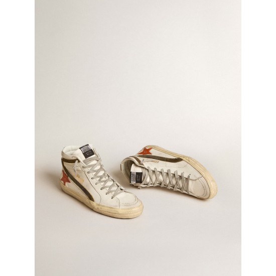 Men's nappa leather Slide with orange croc-print star and green suede flash