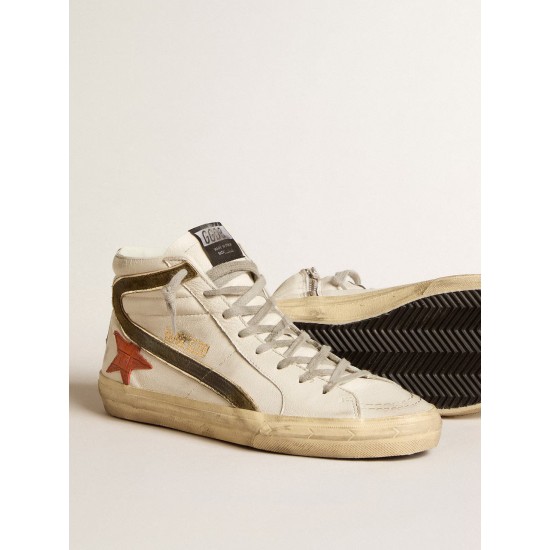 Men's nappa leather Slide with orange croc-print star and green suede flash