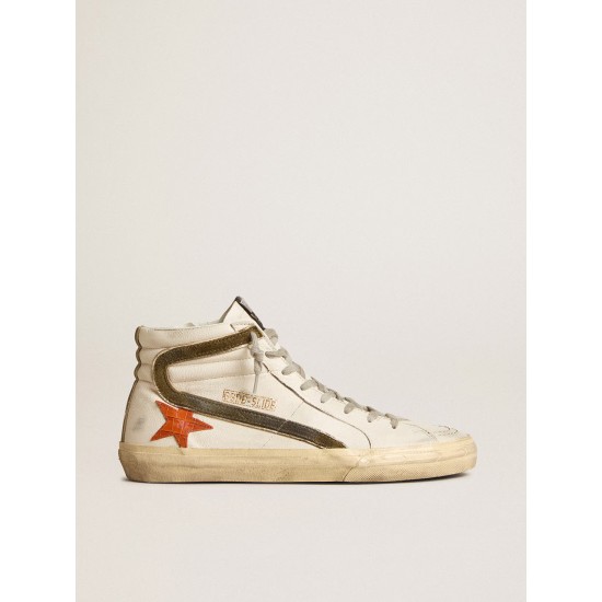 Men's nappa leather Slide with orange croc-print star and green suede flash