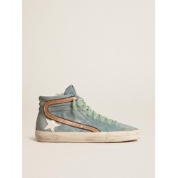 Light blue suede Slide LTD with white star and gold glitter flash