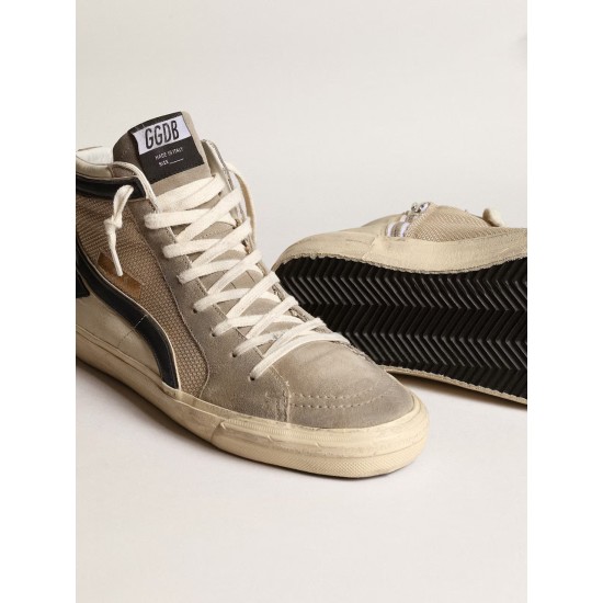 Slide in beige mesh and nylon with blue leather star and flash