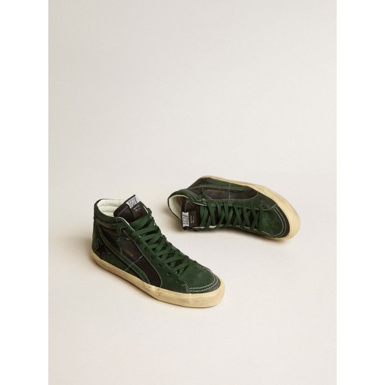 Slide LTD in green suede and black canvas with suede star and flash