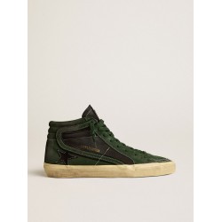 Slide LTD in green suede and black canvas with suede star and flash