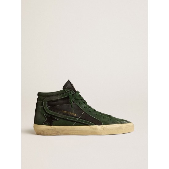 Slide LTD in green suede and black canvas with suede star and flash