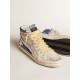 Slide in pearl canvas and blue suede with white leather star and flash