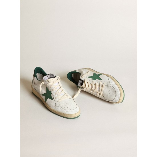 Men's Ball Star in white nappa leather with green leather star and heel tab