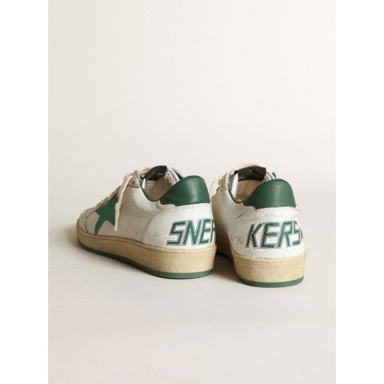 Men's Ball Star in white nappa leather with green leather star and heel tab