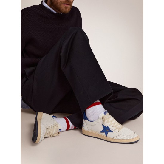 Men's Ball Star in white nappa with blue star and heel tab