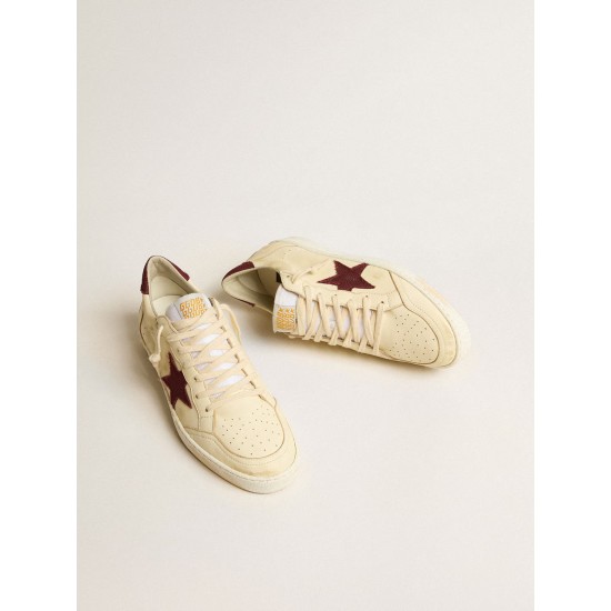 Men's Ball Star in beige nappa with burgundy mesh star and heel tab