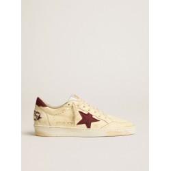 Men's Ball Star in beige nappa with burgundy mesh star and heel tab