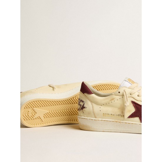 Men's Ball Star in beige nappa with burgundy mesh star and heel tab