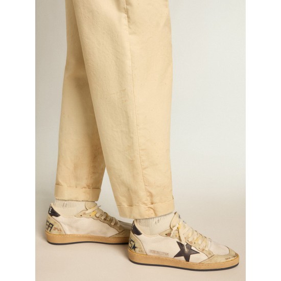 Ball Star in white mesh with vintage blue leather star and heel tab