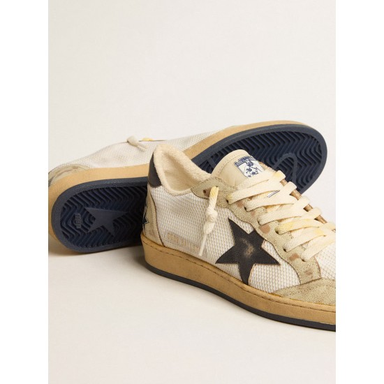 Ball Star in white mesh with vintage blue leather star and heel tab