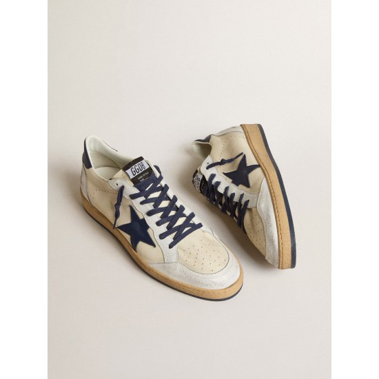 Men's Ball Star LTD in cream nappa with blue leather star and heel tab
