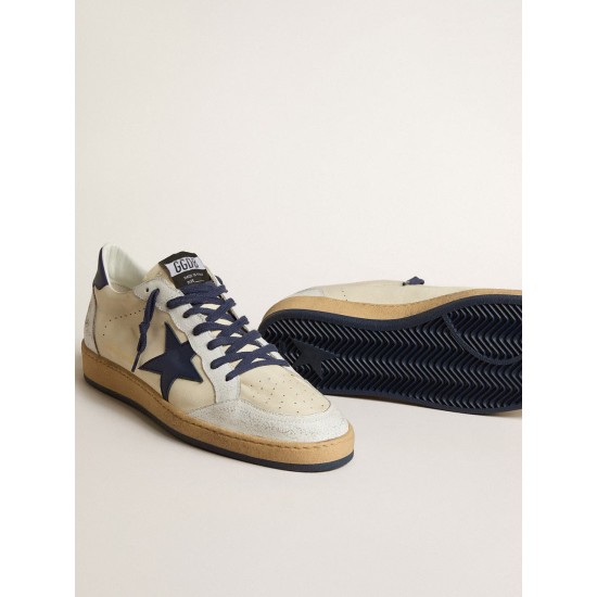 Men's Ball Star LTD in cream nappa with blue leather star and heel tab
