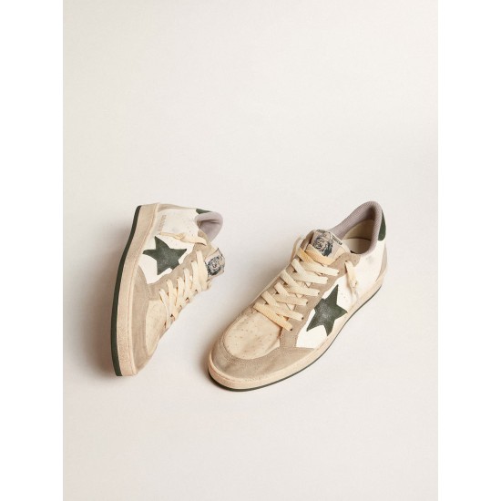Men's Ball Star LTD in nappa with green star and dove-gray suede inserts