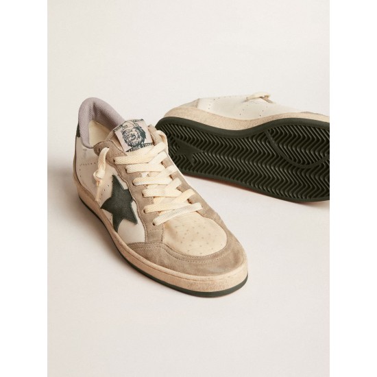 Men's Ball Star LTD in nappa with green star and dove-gray suede inserts
