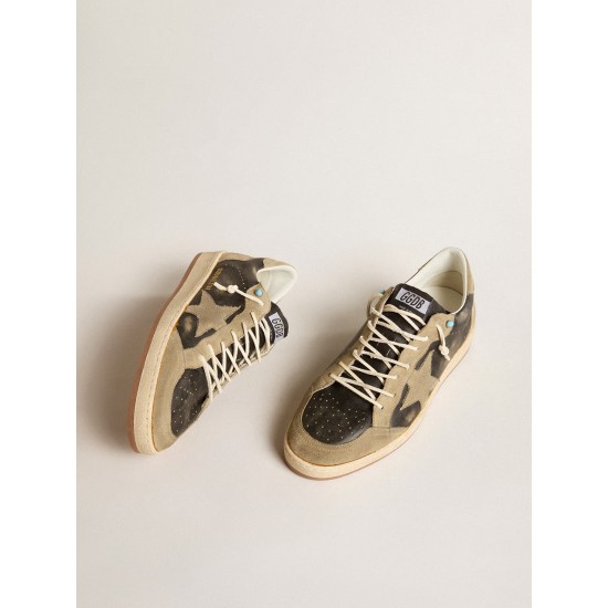 Brown Ball Star with dove-gray suede star and heel tab