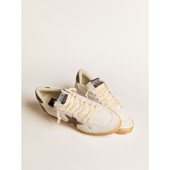 Men's Ball Star in white nubuck leather with brown suede star and heel tab