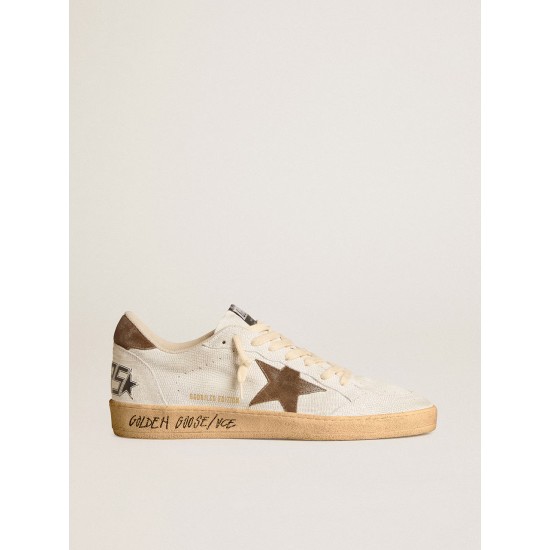 Men's Ball Star in white nubuck leather with brown suede star and heel tab