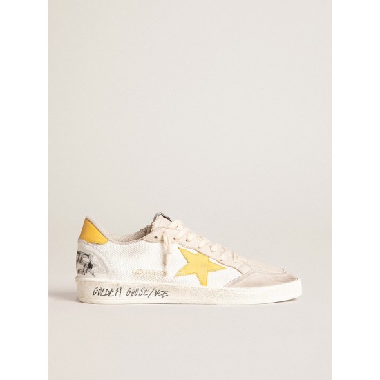 Ball Star LTD in white mesh with yellow leather star and heel tab