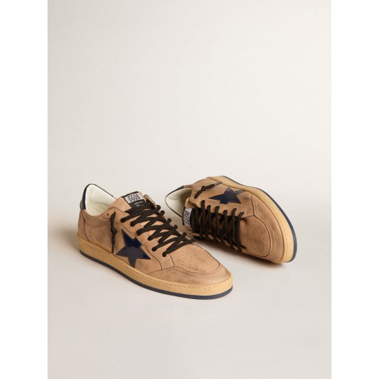 Ball Star in beige leather with blue patent leather star and heel tab
