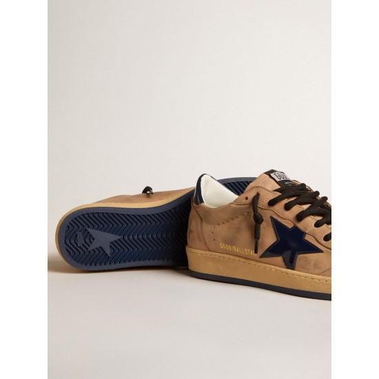Ball Star in beige leather with blue patent leather star and heel tab