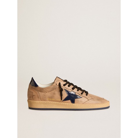 Ball Star in beige leather with blue patent leather star and heel tab