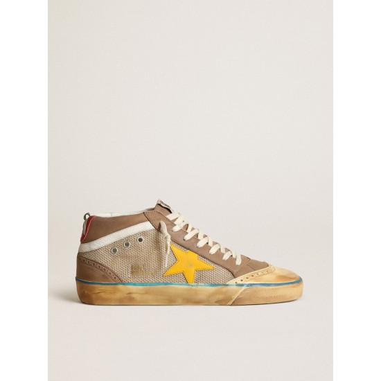 Men's Mid Star in beige mesh and dove gray nubuck and yellow star
