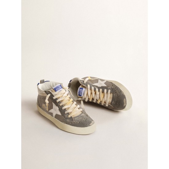 Mid Star LTD in gray nylon and nappa leather with white leather star