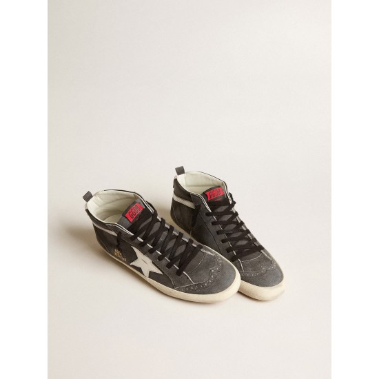 Mid Star in black suede with white leather star and silver flash