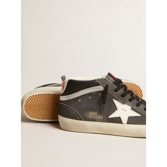 Mid Star in black suede with white leather star and silver flash