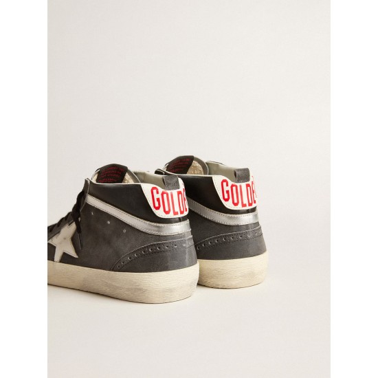Mid Star in black suede with white leather star and silver flash