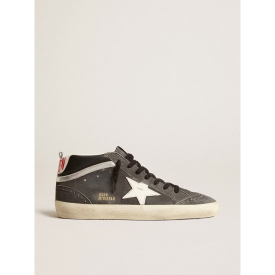 Mid Star in black suede with white leather star and silver flash
