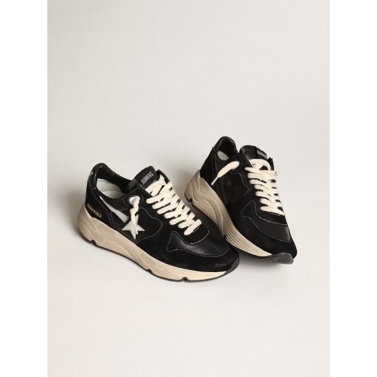 Men’s Running Sole in black nappa leather and suede with a white star