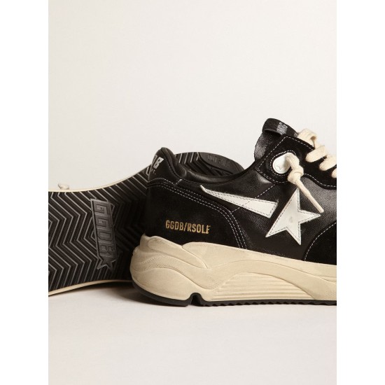 Men’s Running Sole in black nappa leather and suede with a white star
