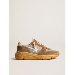 Running Sole in silver mesh and tobacco suede with a white star