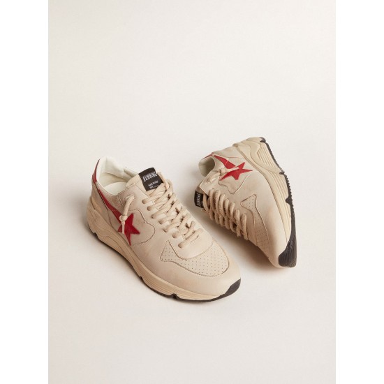 Men's Running Sole in gray nappa leather with red nappa leather star and heel tab