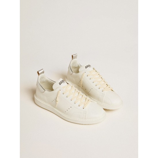 Men’s Starter in white leather with silver metallic leather heel tab