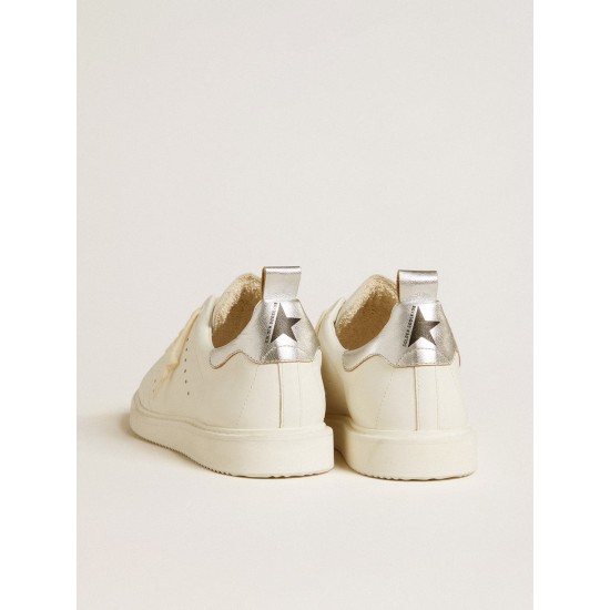 Men’s Starter in white leather with silver metallic leather heel tab