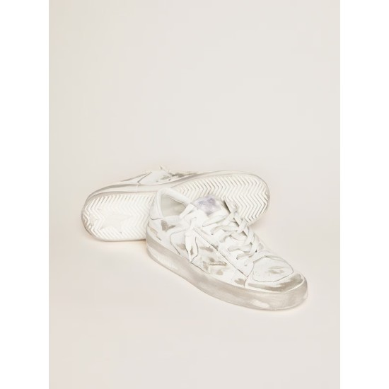 Men's Stardan in white leather with distressed effect