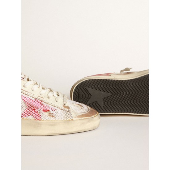 Stardan LAB sneakers in white leather and mesh with red laminated leather star