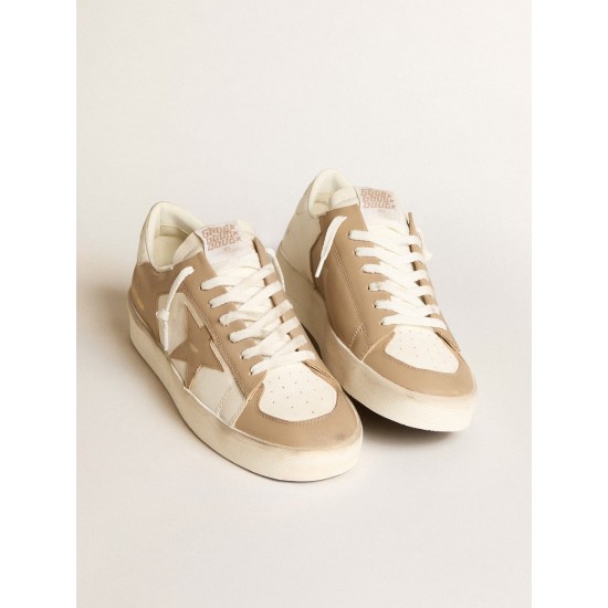 Men's Stardan in white and beige leather with beige star and white heel tab